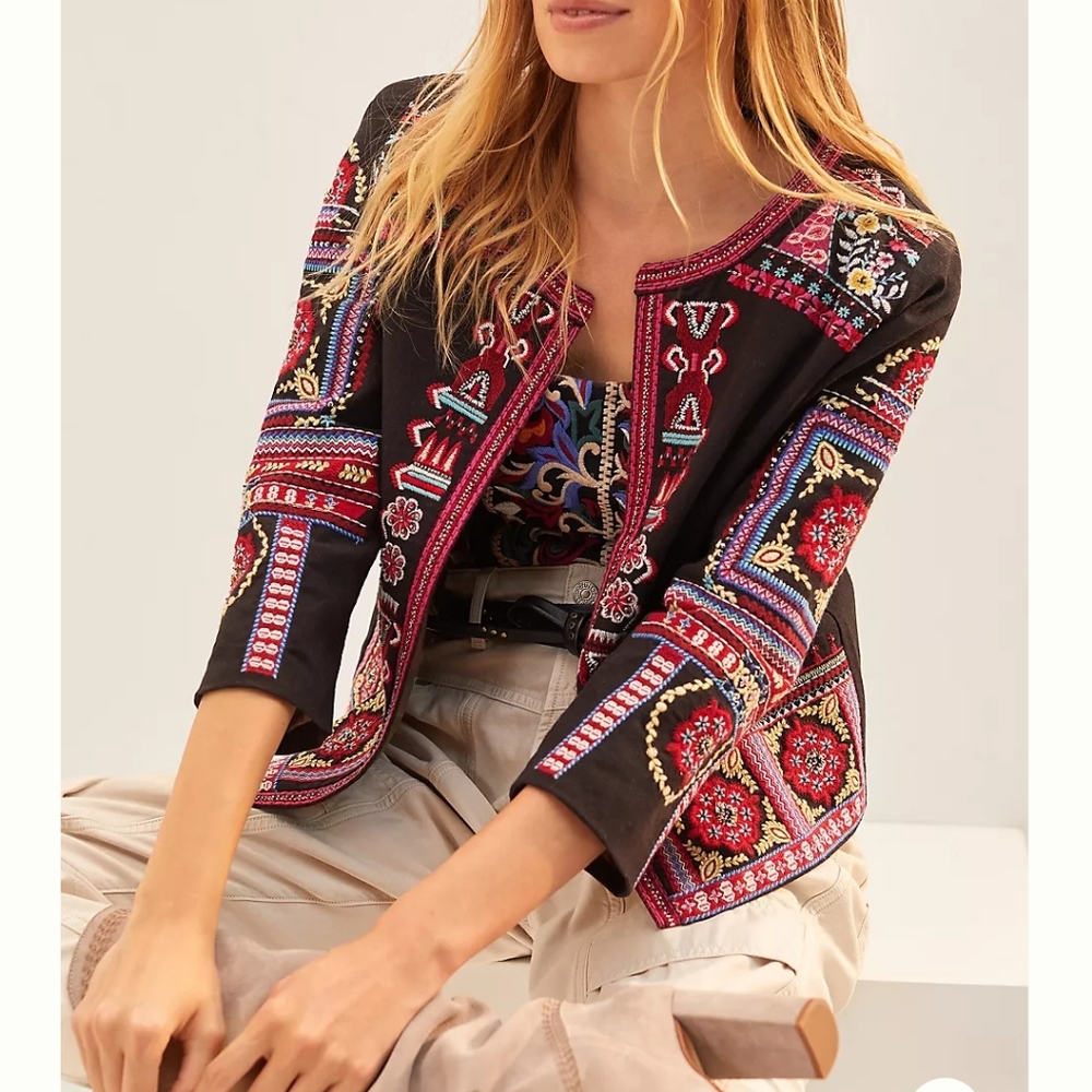 0922 Anthropologie Abstract Embroidered Jacket 0223
